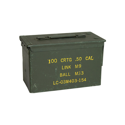 US .50 Cal Ammunition Metal Box, used - Olive                    