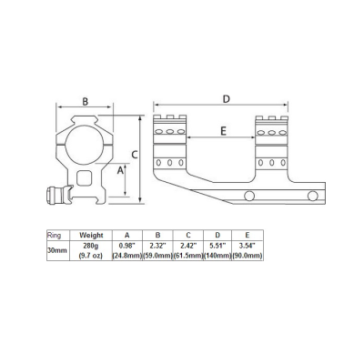                             Hydra 30mm OnePiece Tactial Tri-Rail Mount Long                        